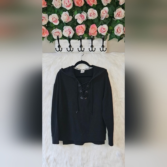 PINK Victoria's Secret Tops - PINK Victoria's Secret Oversized Lace-Up Sweatshirt
